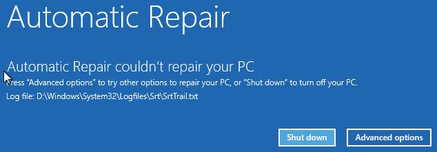 automatic repair couldnt repair your pc windows 8 command prompt